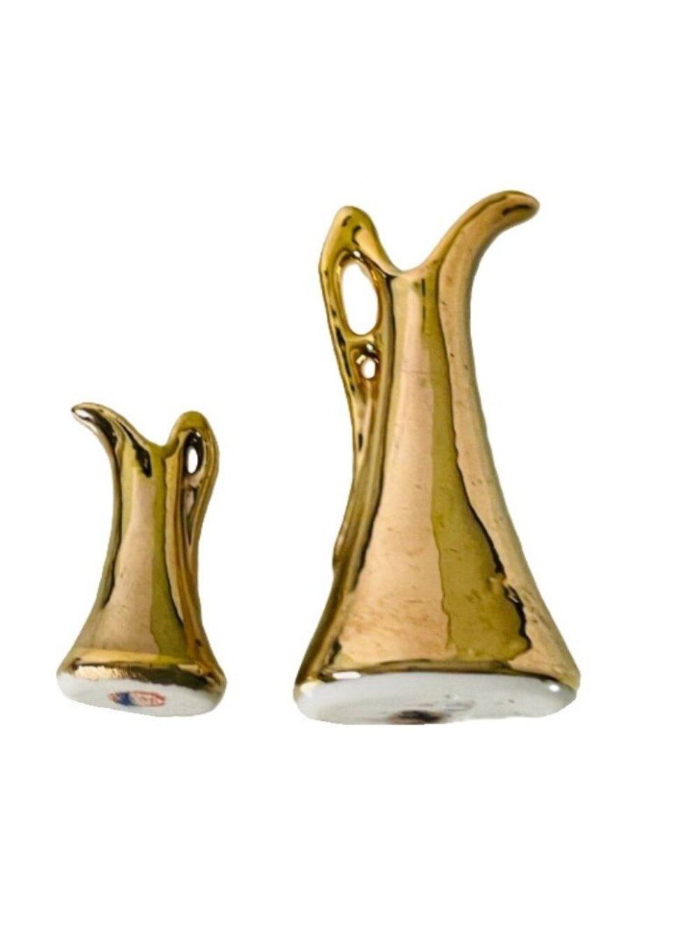 Vintage Miniature Gold Porcelain Pitcher Set 3" Italy 1.5" Poland Chodziez Ewers